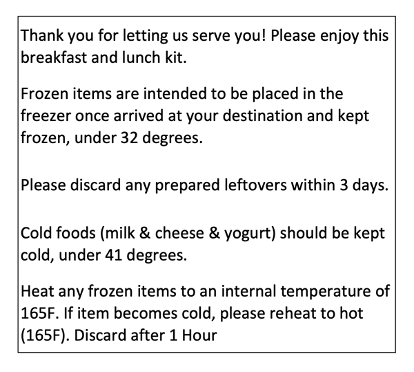 Food Safety & Reheating Instructions for Virtual Learning Meals Sept 2020 Food Safety & Reheating Instructions for Virtual Learning Meals Sept 2020